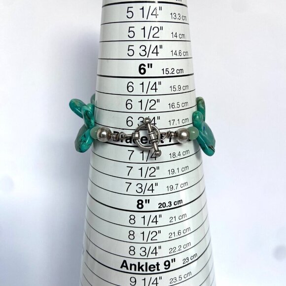 Sterling Silver 925 Teardrop Turquoise Aventurine & Sodalite Beaded Bracelet  7" - Picture 8 of 16